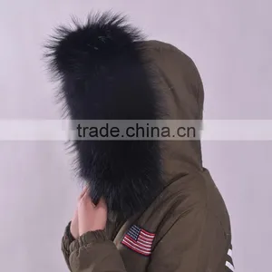 Myfur Top Quality Soft Black Color Raccoon Fur Collar for Hood thumbnail-2