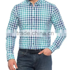 New Design Blue Check Skinny Long Sleeve Buttoned Men Fashino Shirt thumbnail-1
