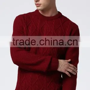 Mans Round Colloar Cable Knit Pattern Pullover Sweater With High Quality thumbnail-2