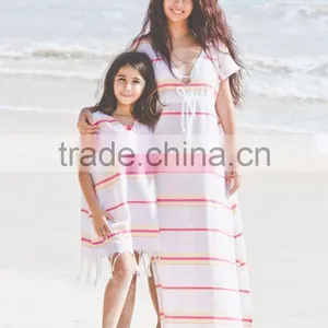 Mommy and me Maxi Dresses Red and White Cheap Long Sexy Strip Dresses thumbnail-1