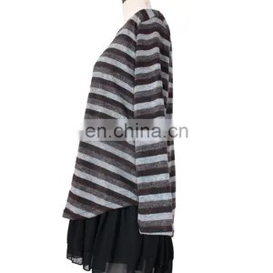 With Chiffon Lining Acrylic Striped Frill Hem Casual Wear Tunic For Fat Women thumbnail-2