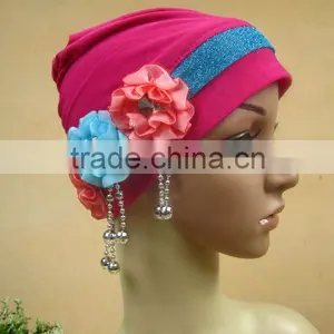 A521 Fashion 3 Flowers Islamic Hijab Cap Muslim Hat thumbnail-1
