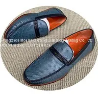 Genuine Full Shoes Ostrich Leather Cowhide Sole Hand-Sewn Slip-On Casual Men's Shoes Special Offer thumbnail-2