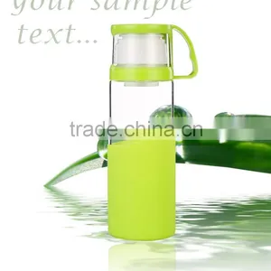 Glass Water Bottle With Handle Cap Glass Water Bottle With Silicone Sleeve thumbnail-2