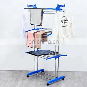 Foldable Stainless Steel Coats Towels Shirts Garment Drying Rack Clothes Folding Foldable Cloth Drying Rack thumbnail-1