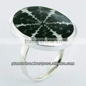 Oval Resin Set Spider Shell Mosaic 925 Sterling Silver Ring thumbnail-1