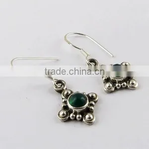 Artisan Green Onyx 925 Sterling Silver Earring, Gemstone Silver Jewelry, Indian Silver Jewelry thumbnail-1