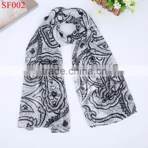 SF004 Spring and Autumn Dark Color Elegant Lady Scarf 80*170cm Long Wrap Cotton Voile Scarf thumbnail-4