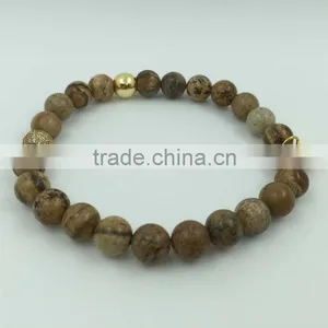 8mm Matt Black Onxy Bead With 18k Gold Stainless Steel Lion Head Bracelet for Men thumbnail-6