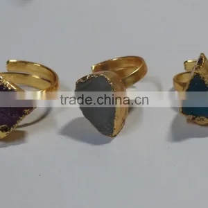 ADJUSTABLE Gold DRUZY Electroplated Agate Assorted Gemstone Rings thumbnail-2