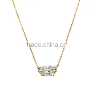 14K Gold Overlay Silver Cubic Zirconia Half Moon Statement Necklace thumbnail-2