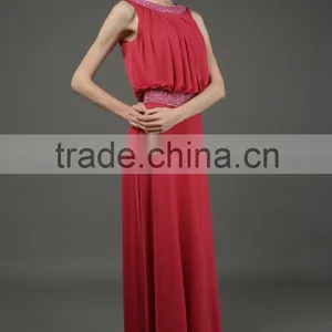 BiBiQ Fashion OEM Maxi Red Beaded Satin Western Gowns Party Dresses thumbnail-5