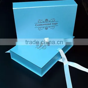 Top Sale Blue Small Folding Gift Hat Shoe Box With Ribbon Close thumbnail-2