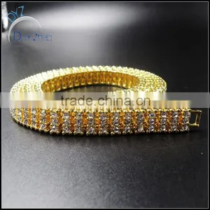 New 3 Row Hip Hop Gold Crystal Necklace thumbnail-2