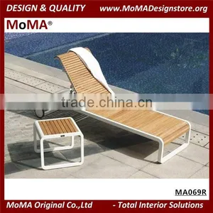 MA069R Outdoor Patio Teak Furniture Sun Lounger Pool Chaise Lounge Withe Side Table thumbnail-1