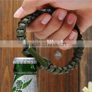 Survival Paracord Bracelet Bottle Opener Flint Fire Starter Whistle Gear Kits thumbnail-1