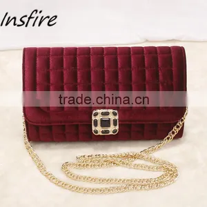 Online Shopping Luxury Newest Designer Custom Black Velvet Sling Shoulder Bags With Metal Chain thumbnail-2