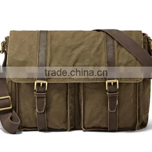 Casual Cotton Canvas Laptop Briefcase Document Bag With Leather Trim Wholesale thumbnail-1