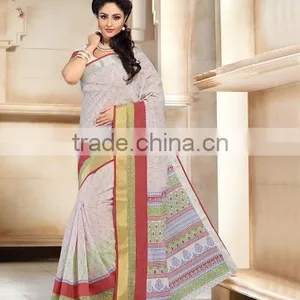 Off White Cotton Silk Trendy Saree Shop thumbnail-1