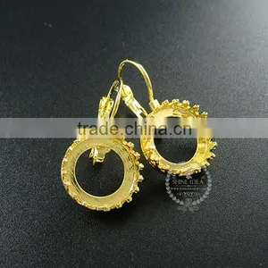 14MM Gold Plated Brass Round Crown Base Tray Pads Earrings Hoops,vintage Earrings DIY Supplies 1705038 thumbnail-1