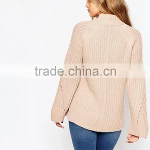 Puff Sleeve Wool High Neck Chunky Sweater Designs for Women thumbnail-3