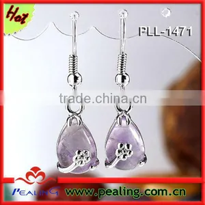 Charm Silver Plated Amethyst Stone Crystal Dangle Ladies Earrings Designs Pictures thumbnail-1