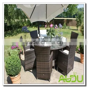 Audu Rattan Winchester Round Table and 6 Rounded Armchairs thumbnail-1