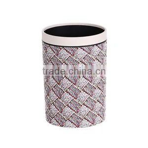 European Style Plastic Leather or Knitted Trash Can Waste Bin Container With Lid 10L thumbnail-1