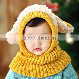Siamese Puppy Scarf Winter New Baby Hat Wool Hat Winter Hat Hot Sale Beanie Hat Hooded Scarf Earflap Knit Cap thumbnail-2
