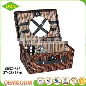 Wholesale Cheap Travel Dark Brown Wicker Picnic Basket Set thumbnail-1