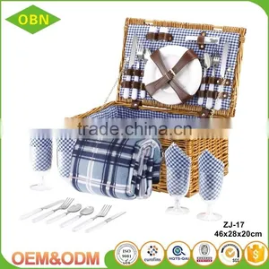 Wholesale New Style Rectangular Brown Large Willow Wicker Picnic Basket for 4 Persons thumbnail-1