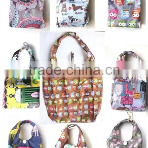 Wholesale Reusable Foldable Portable Folding Tote Shoulder Shopping Bag With Small Pouch thumbnail-2