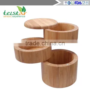 Bamboo 3-Tiered Seasoning Spice Salt Storage Box With Removable Rotating Magnetic Lid thumbnail-6