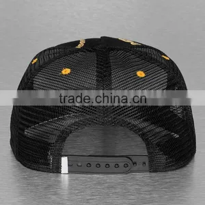 5 Panel Flat Brim Custom Black Printed Trucker Hat Mesh thumbnail-2