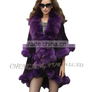 CX-B-P-45A Latest New Design Cashmere And Fox Fur Trim Cape thumbnail-1