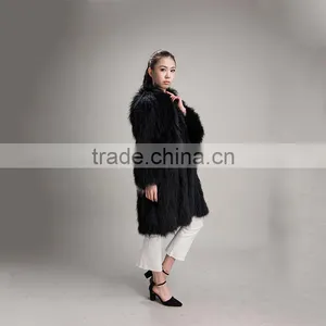 Myfur Wholesale Black Winter Warm Raccoon Fur Hood Knitted Fur Jacket For Women thumbnail-5