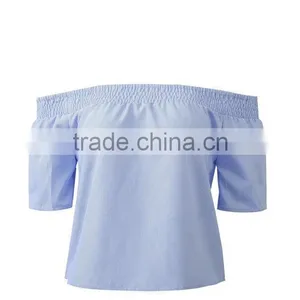Runwaylover EY2332B 2017 Ladies Short Sleeve Fashion Off-Shoulder Stripe Blouse thumbnail-4