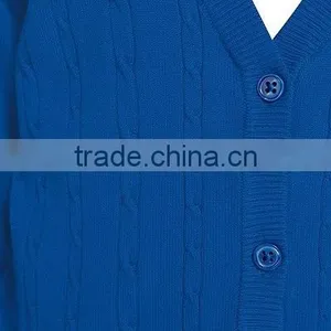 Latest! High Quality Bright Blue Button Through V-Neck Girls Long Sweater With Ribbed Trim thumbnail-4