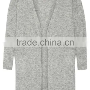 Long Version Women Wearing Knitted Cardigan With Ribbed Cuffs and Hem With Multi Colors Options thumbnail-6