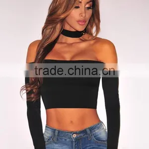 Women Custom Black Solid Sexy Tops Boat Neck T-shirt thumbnail-3