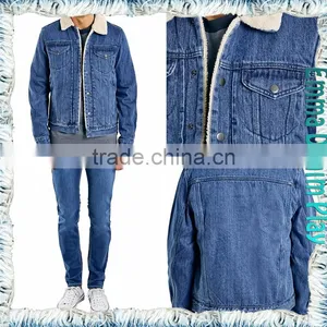 Cool Design Vintage Mens Fur Collar Short Fleece Lining Blue Denim Jackets thumbnail-5
