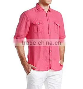 Men's Linen Shirts New Design Long Sleeve Two Pockets Fashionable Men Shirts thumbnail-1