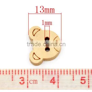 Teddy Bear Charms 2 Holes Wood Sewing Buttons Scrapbooking 13x11mm, Sold per Pack of 200,Jewelry thumbnail-1