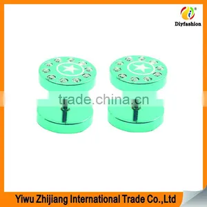 Custom Fancy Colorful Diamond Ear Plugs Piercing Tunnel Stainless Steel Fake Expanders thumbnail-5