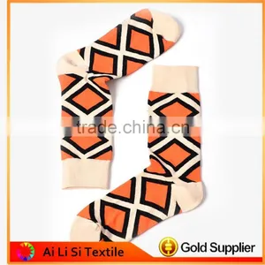 Orange Square Knitted Logo Happy Socks, Fashion Custom Logo Socks thumbnail-1