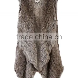 YR078 Fashion Women Style Top Quality Hand Knit Real Rabbit Fur Sleeveless Vest/Australian Market Cropped Rabbit Fur Waistcoat thumbnail-4
