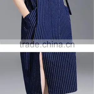 Fashion Women Sleeveless Striped Spaghetti Strap Dresses New Design Denim Maxi Dress thumbnail-6