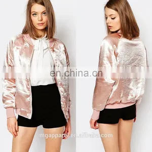 New Arrival Bomber Jacket Woman Satin Plain Bomber Jacket Wholesale thumbnail-1