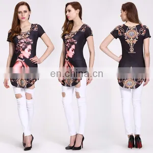 160g Qmilch Fabric Black Small Beauty Pattern Short Sleeve Women Fashion Shirt Tops thumbnail-2