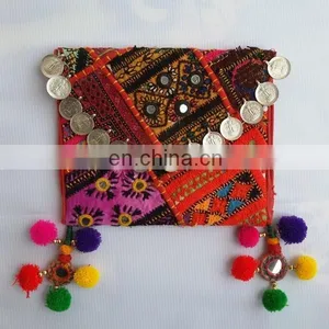 Trendy Gorgeous New Look Vintage Banjara Handmade Embroidered Colorful Clutch With Tassels Beaded Pom Traditional Embroidery thumbnail-1